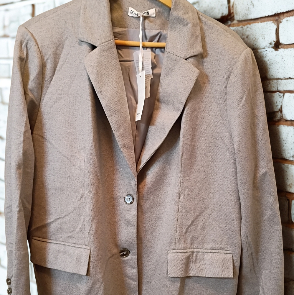 Grace Karin Women's Plus Size 2XL Soft Gray Button Blazer
